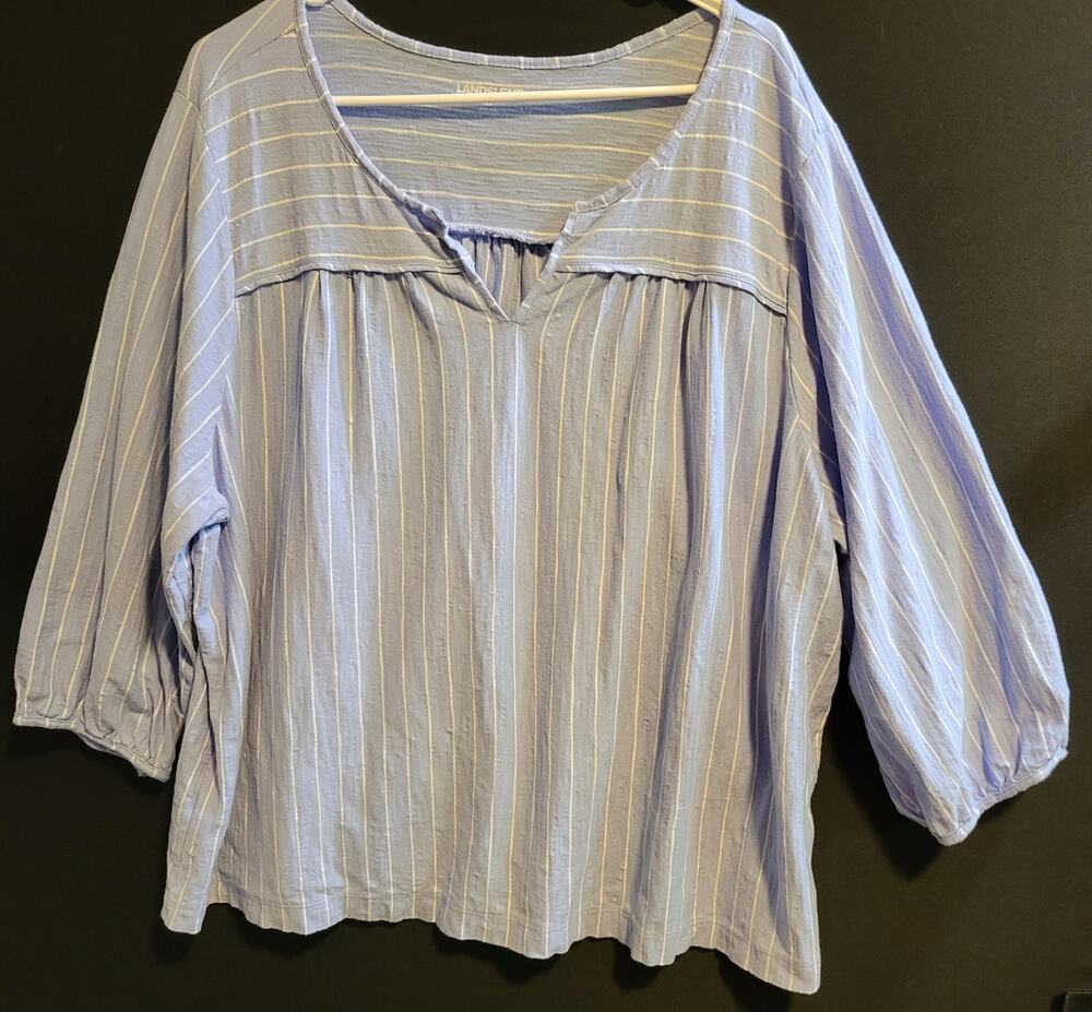 Lands' End Women's 2XL Light Blue and White Stripe Popover Top